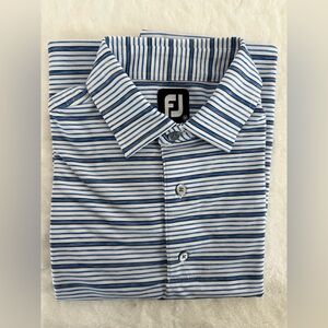 FootJoy Men's White and Blue Striped Polo